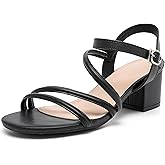 kkdom Women's Strappy Glitter Rhinestone Low Chunky Block Heel Sandals Open Toe Sparkle Bling Dress Shoes