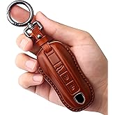 Tukellen for Porsche Leather Key Fob Cover with Keychain Key Shell Compatible with 2020-2024 Panamera, Cayenne, Macan, 918-Brown