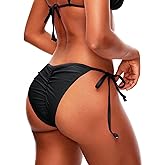 TZLDN Bikini Bottoms for Women Sexy Cheeky Side Tie Scrunch Butt Brazilian String Swimsuit Bathing Suit Bottoms