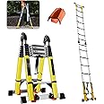 18FT Telescoping Aluminum A-Frame Ladder - EN131 Approved, 330lbs Capacity, Foldable to 39", w. Balance Bars & Wheels, Portable Metal Ladder for Car Trunk, 7+7 Foot Adjustable Step Ladders