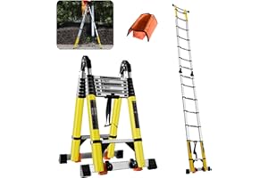 NUNET 18FT Telescoping Aluminum A-Frame Ladder - EN131 Approved, 330lbs Capacity, Foldable to 39", w. Balance Bars & Wheels, Portable Metal Ladder for Car Trunk, 7+7 Foot Adjustable Step Ladders