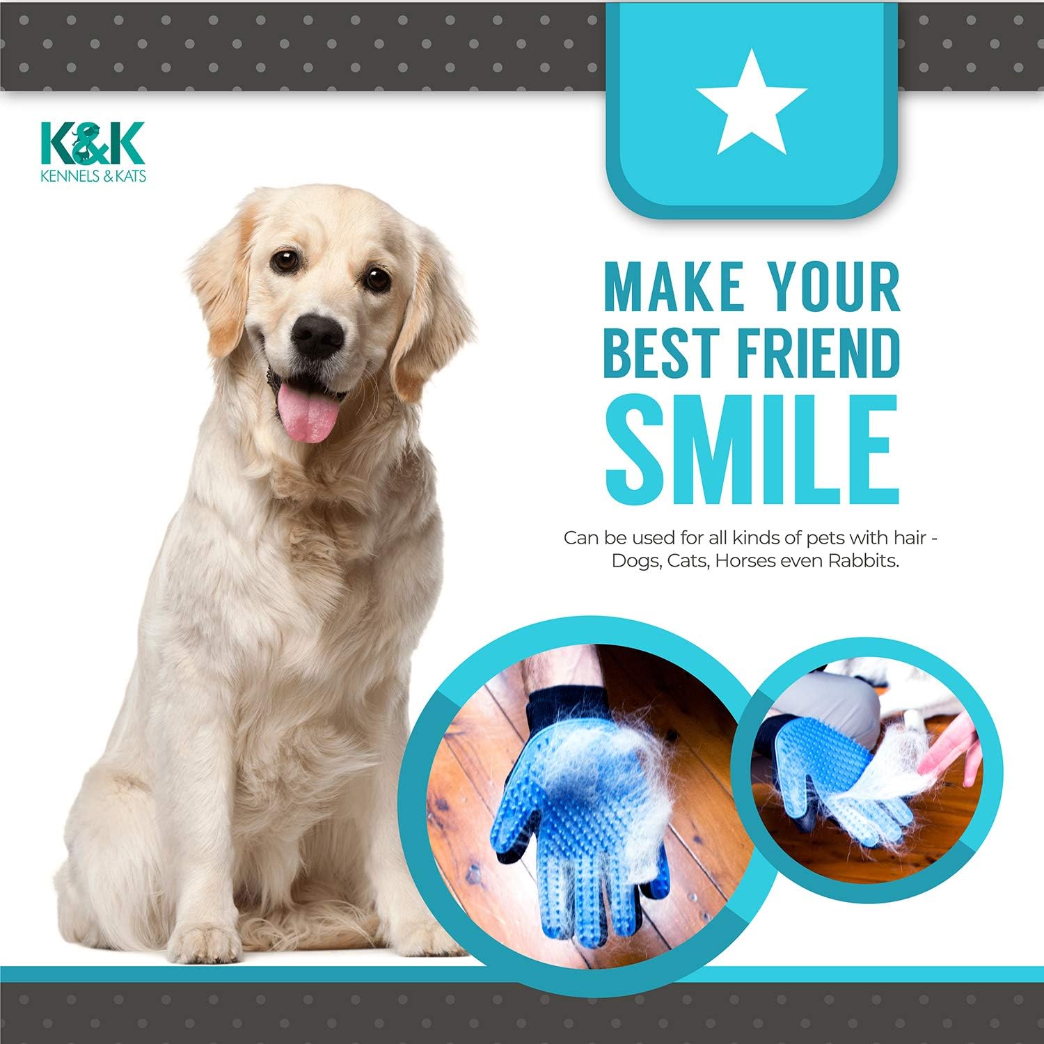 KENNELS & KATS New Version Pet Grooming Gloves, Premium Deshedding Glove for Easy, Mess-Free Grooming of Cats, Dogs, Rabbits and Horses with Long/Short/Curly Fur (Pair)