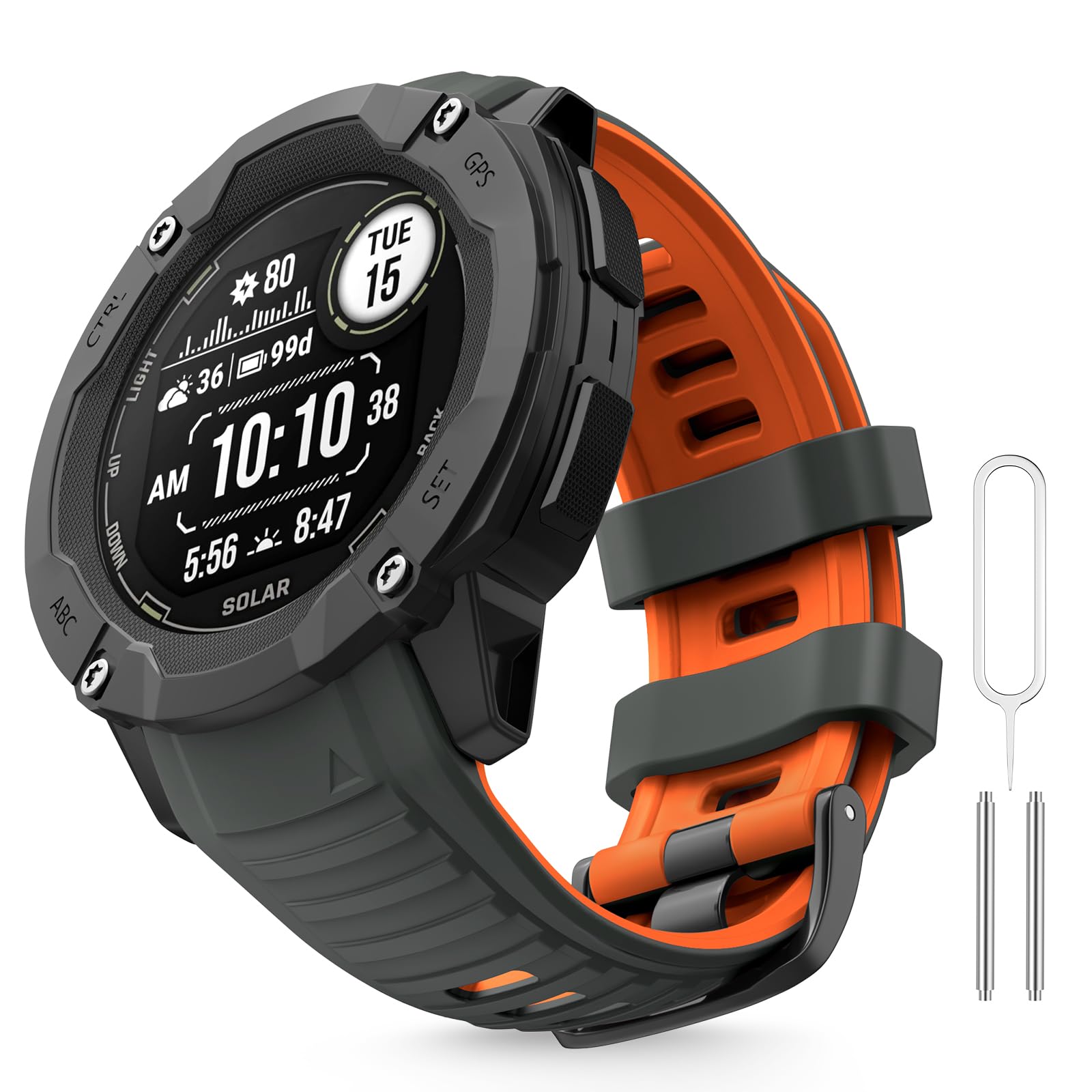 MYSNBKN 26mm Watch Strap for Garmin Instinct 2X/Instinct 2X Solar, Tactical Soft Silicone Replacement Strap with Adapter Tools — image 1