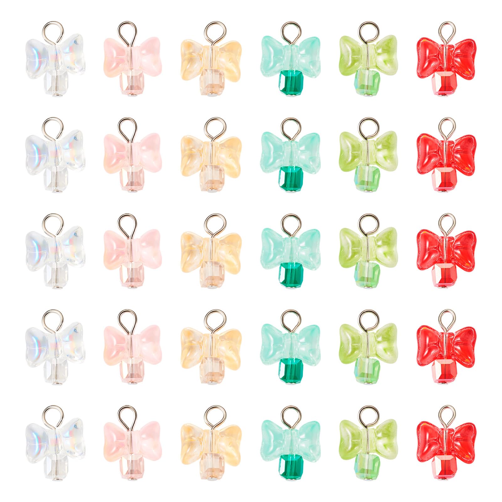 Crafans 36Pcs Crystal Butterfly Charms 6 Colors Transparent Butterfly Glass Pendants with Platinum Loops for DIY Necklace Earring Hanging ornaments Jewelry Making