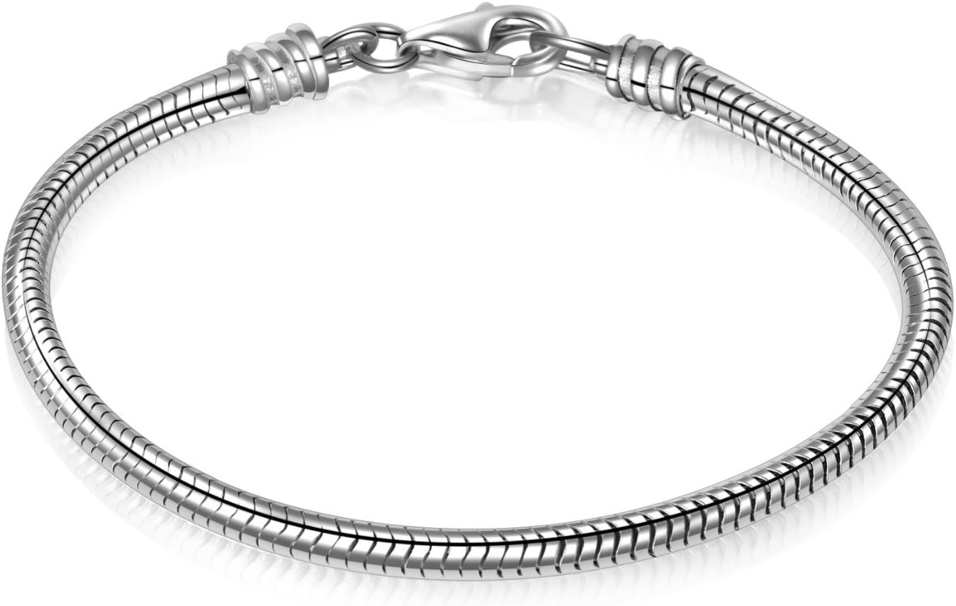 Angemiel 925 Sterling Silver Snake Chain Bracelet for European Bracelets Charms Bead