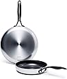 GreenPan Venice Pro Noir Stainless Steel Healthy Ceramic Nonstick, Frypan Set, 8" and 10", Silver