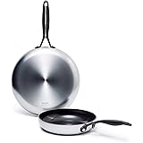 GreenPan Venice Pro Noir Stainless Steel Healthy Ceramic Nonstick, Frypan Set, 8" and 10", Silver