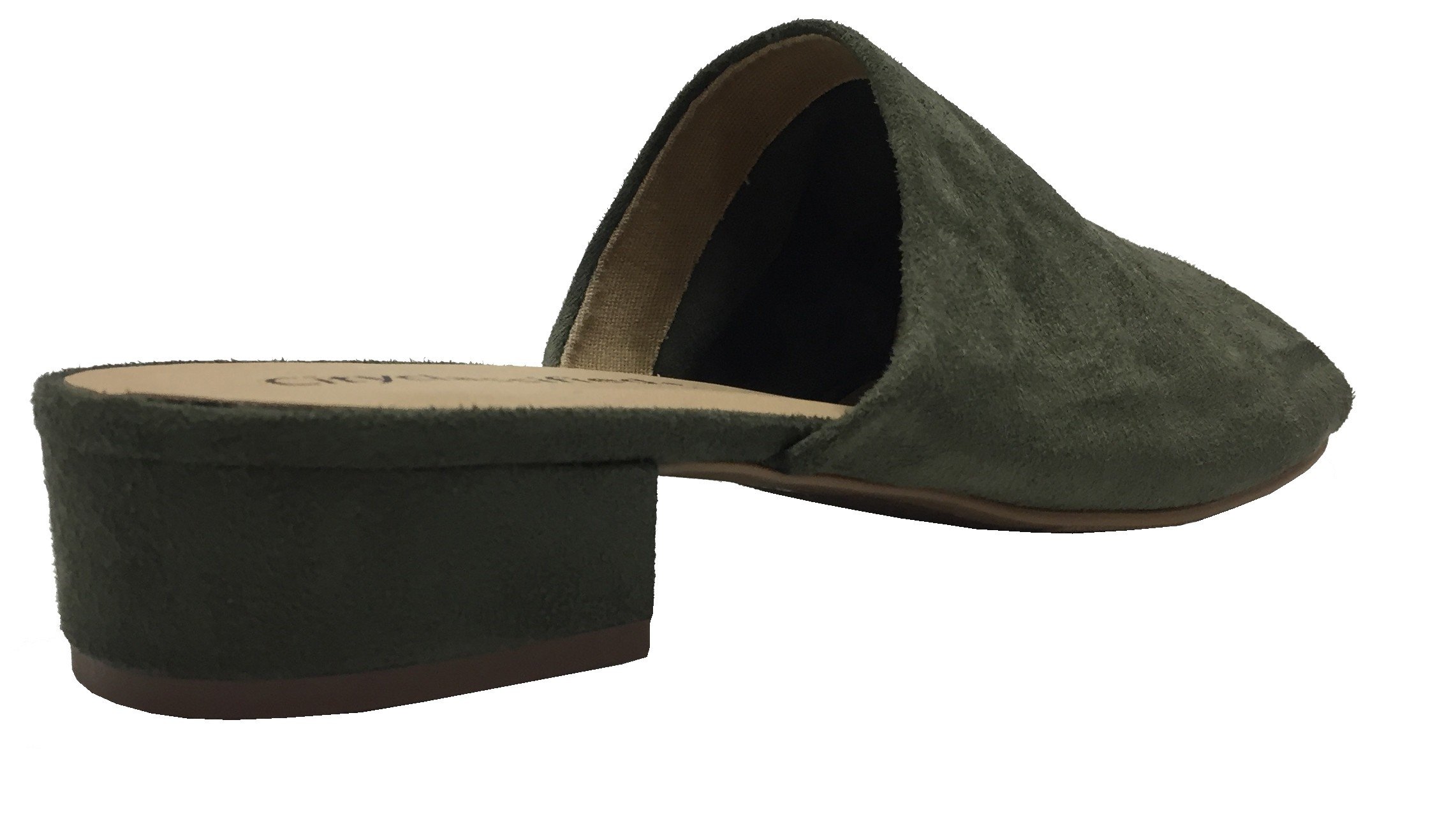 City Classified KENCH Open Toe Chunky Low Heel Suede Slide Sandals Mules, Khaki - Image 4