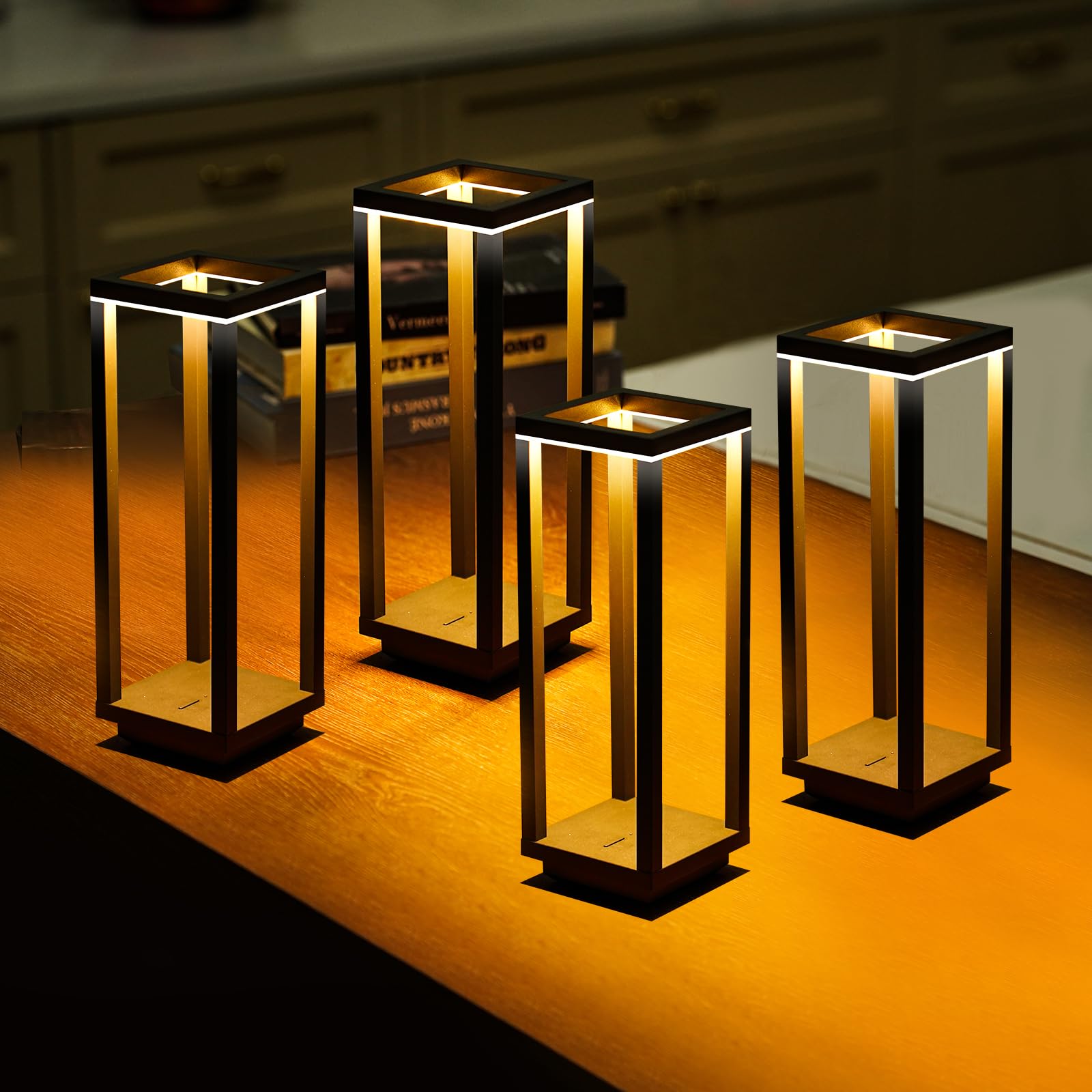 Photo 1 of Halostorms 4 Pack Cordless Table Lamp Rechargeable, IP55 Waterproof, 60h Runtime Protable Outdoor Table Lamps, 3 Color Stepless Dimming Battery Powered Table Lamp for Dinner/Restaurant/Bedroom/Cafe