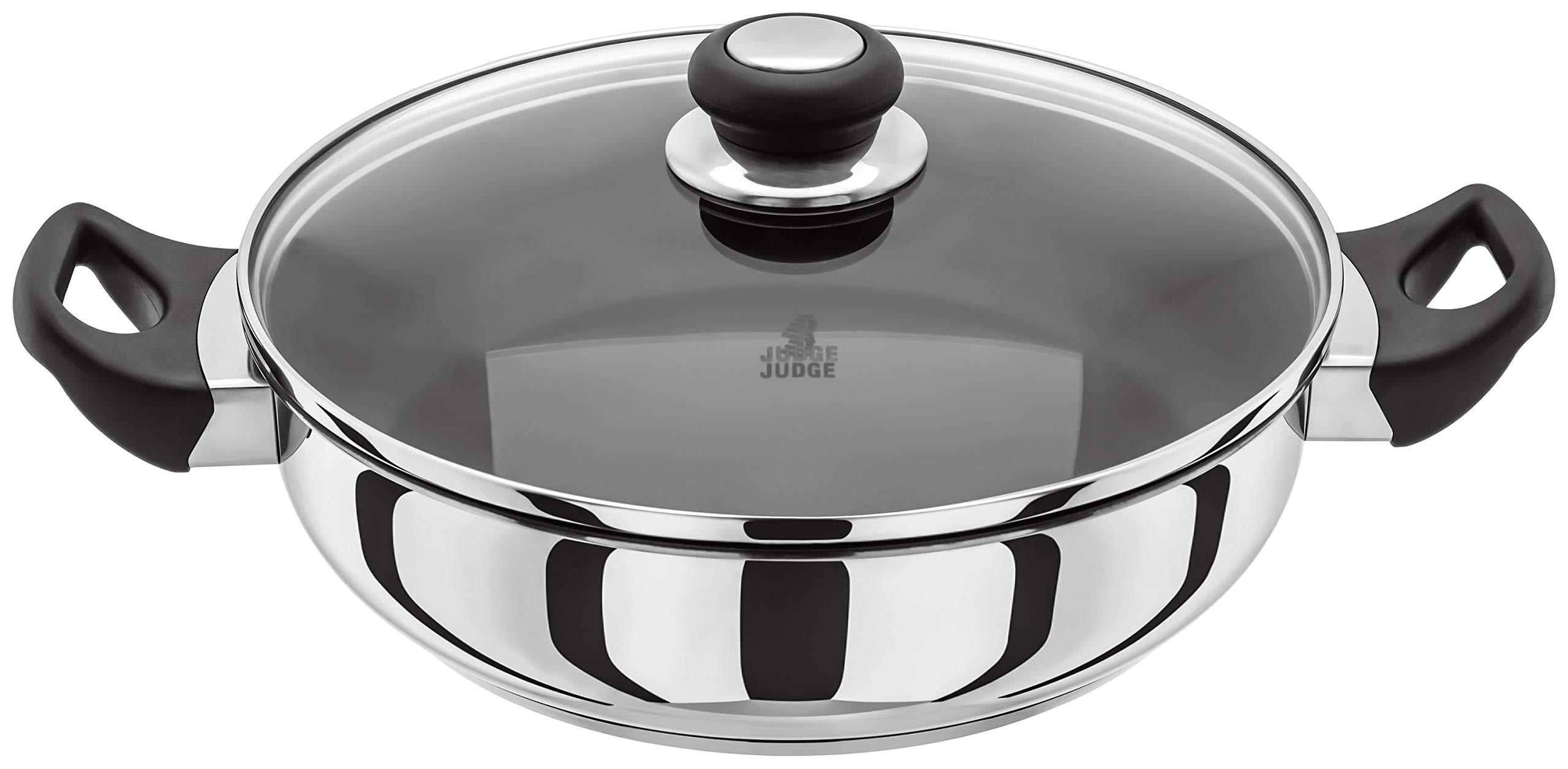 Judge Vista Stainless Steel Non-Stick Large Shallow Casserole 28cm Frying Pan with Shatterproof Glass Lid, Induction Ready, Oven Safe — image 1