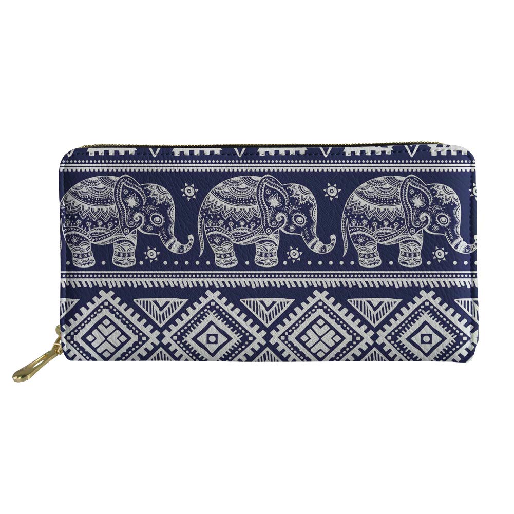 Coloranimal Elephant Wallets for Women Men Unisex Hippie Long Zip Around Ladies Clutch Wallet Bag Case Organzier Vintage Credit Card Holder
