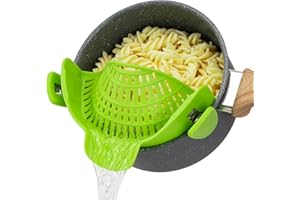 SHENEE Pasta Strainer for Kitchen, Pot Strainer Clip on Strainer Colander Silicone and Colanders for Spaghetti Noodle Food Pan Green