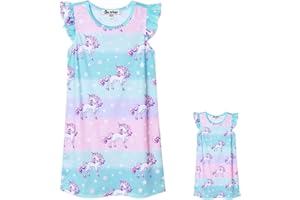 Jxstar Matching Girls&Doll Nightgowns Pajamas Princess Sleepwear Flutter Sleeve Night Dresses