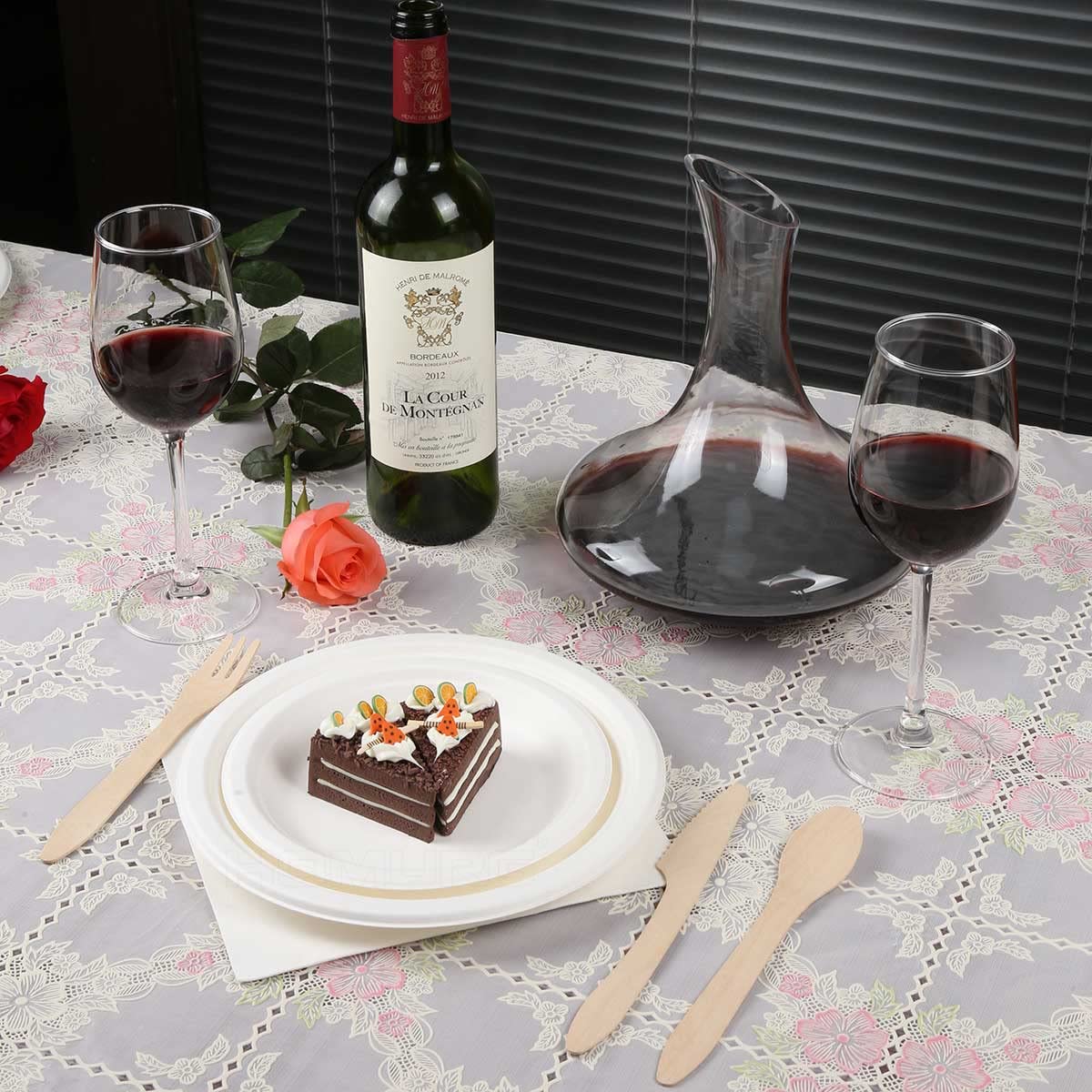 HOMURG Einweg Teller und Holz Besteck 30 Set, Einweggeschirr Set mit Dessertteller + Speiseteller + Gabel + Messer + Löffel 150 Stück, Party Geschirrset mit Pappteller und Holzbesteck für 30 Personen 2