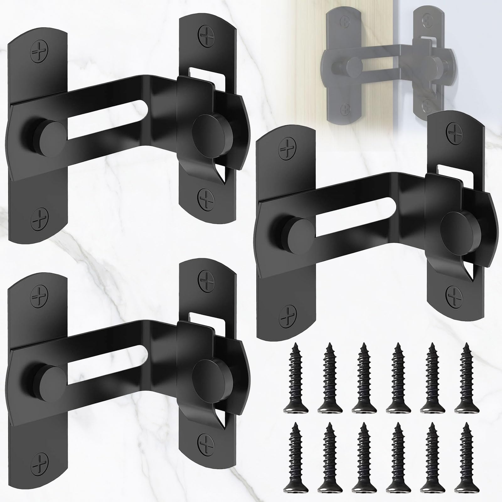 SUpoetry 3 Pieces 90 Degree Latch, Right Angle Lock, Barn Door Bolt Corner Lock, Stainless Steel with Screw for The, for Sliding Door Bath Furniture Window