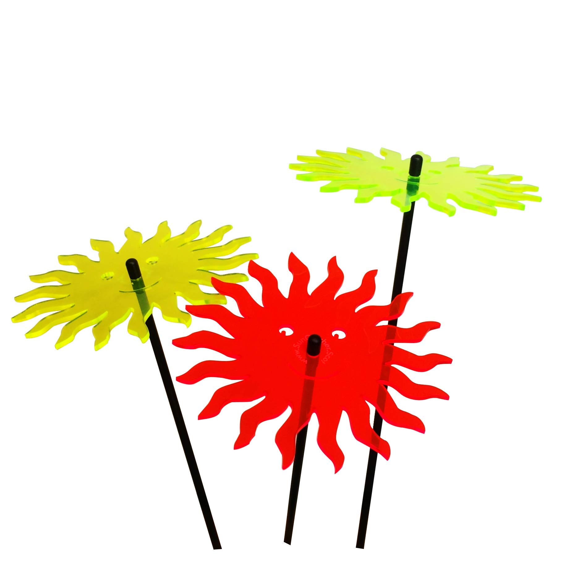 Smiling Sun SunCatcher Garden Decor, Set of 3 Large Decorative Garden Stakes, 75cm/29.5 inch high Outdoor Yard Accessory, Gift for Gardener, Colour:red/yellow/green (3) TR