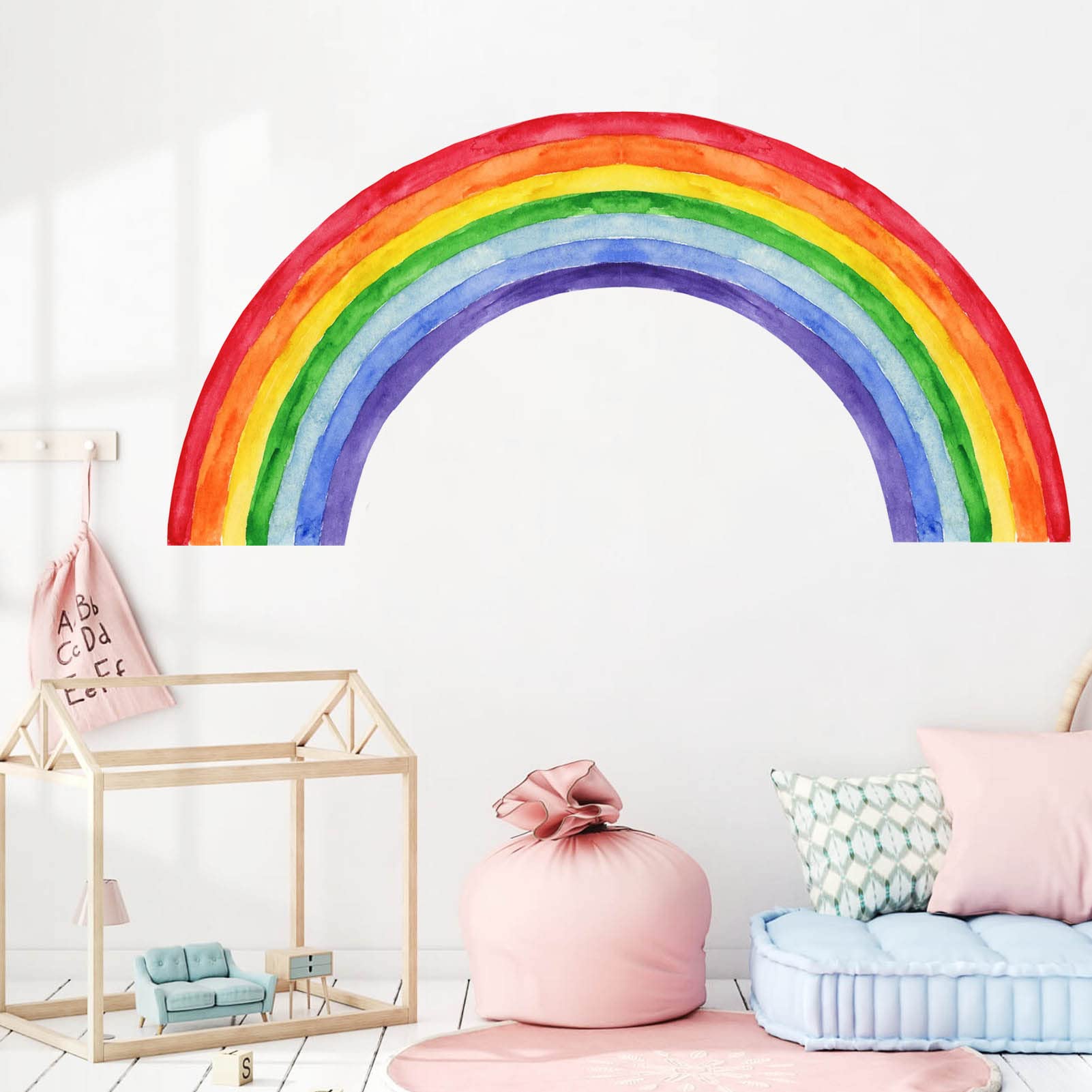 Large Rainbow Wall Stickers Colorful Boho Rainbow Wall Decal for Girls' Room Kids Baby Nursery Bedroom Playroom Living Room Classroom