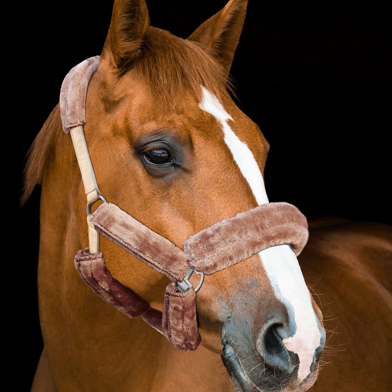 Harrison Howard Horse Halter Fleece Cover Set – Full Coverage Anti-Rub Halter Covers for Horses, Noseband, Chin & Crown Protection, 9-Piece Padding Set Brown