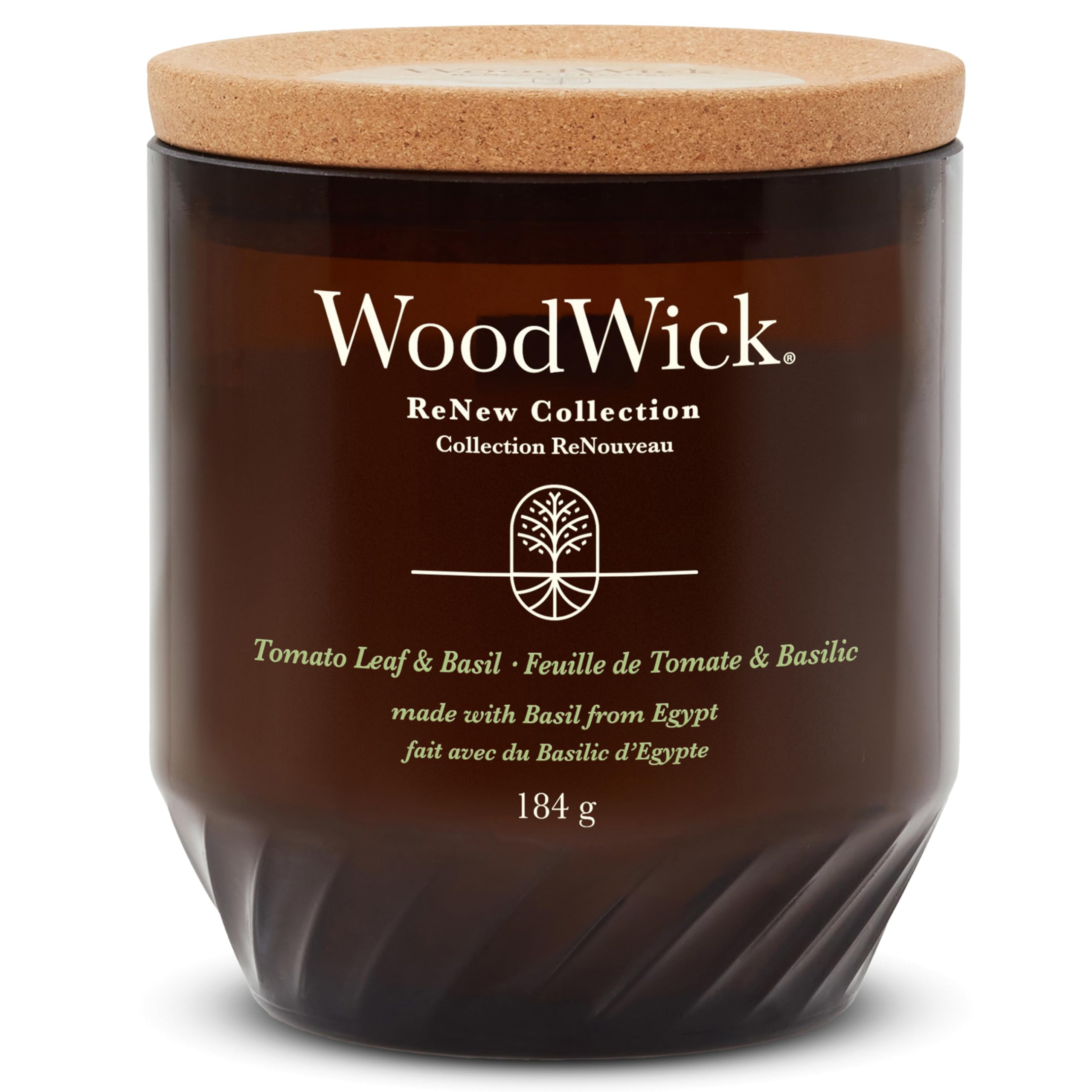 WoodWick Renew Scented Candle with Crackling Wick | Tomato Leaf & Basil Medium Candle | Plant Based Soy Coconut Wax Blend | Made with Recycled Materials | Perfect Gifts for Women