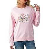 ELAIXV Wildflower Botany Embroidered Oversized Sweatshirt for Women, Soft French Terry Cotton Crew Neck Sweater
