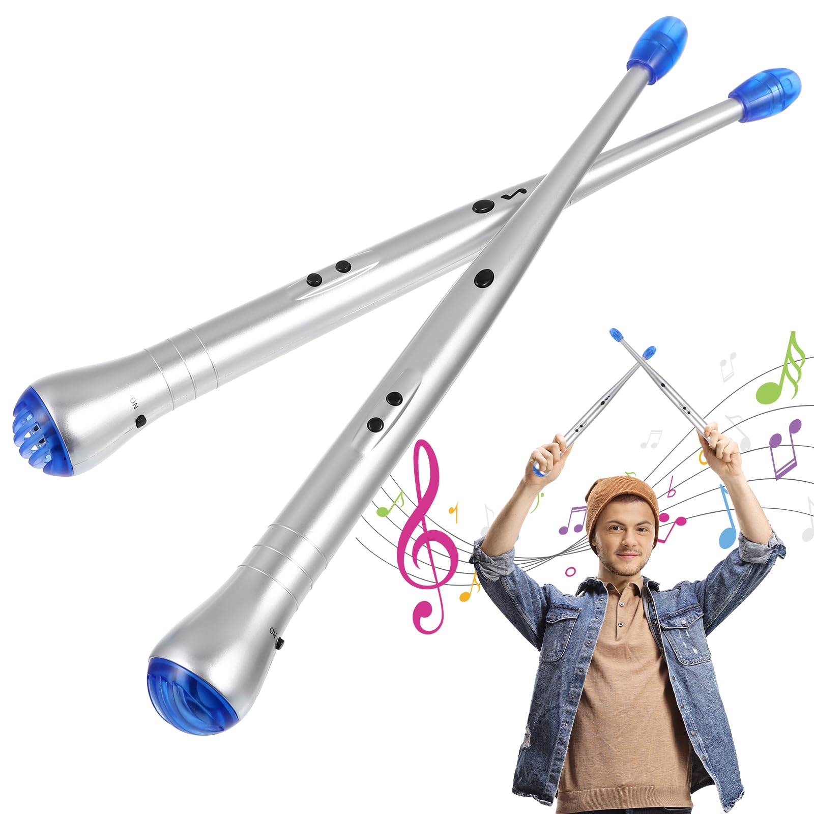 ROSENICE Electronic Drum Sticks Pair of Electric Rhythm Drum Air Drumsticks for Children Toy Musical Instrument