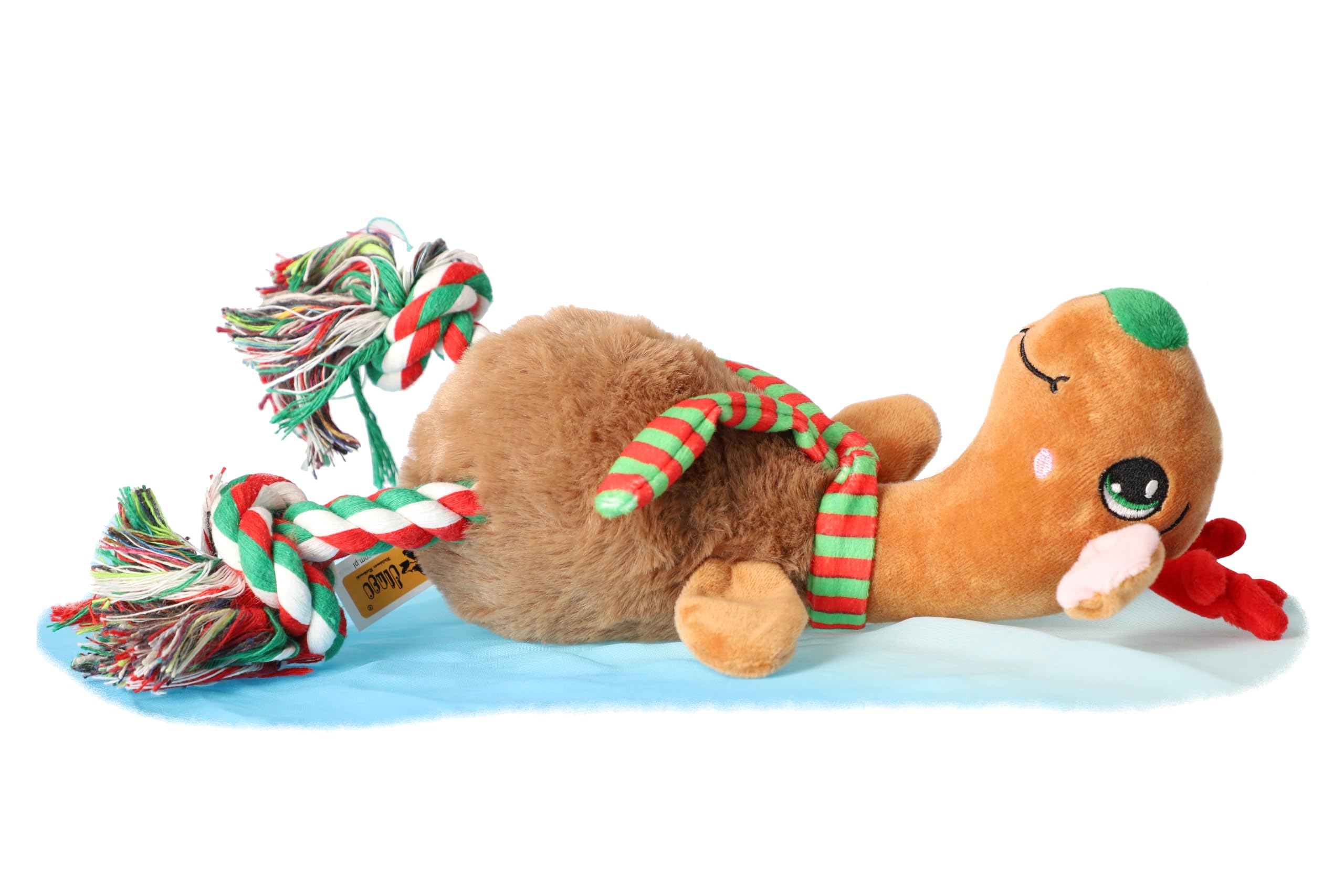 DINGO Plush Reindeer Dog Toy with Scarf, Rope Legs and Sewn-in Squeaker, Funny for Dog Training, Tug of War, Fetch, Play, 32 cm Long, Multicolor 17472
