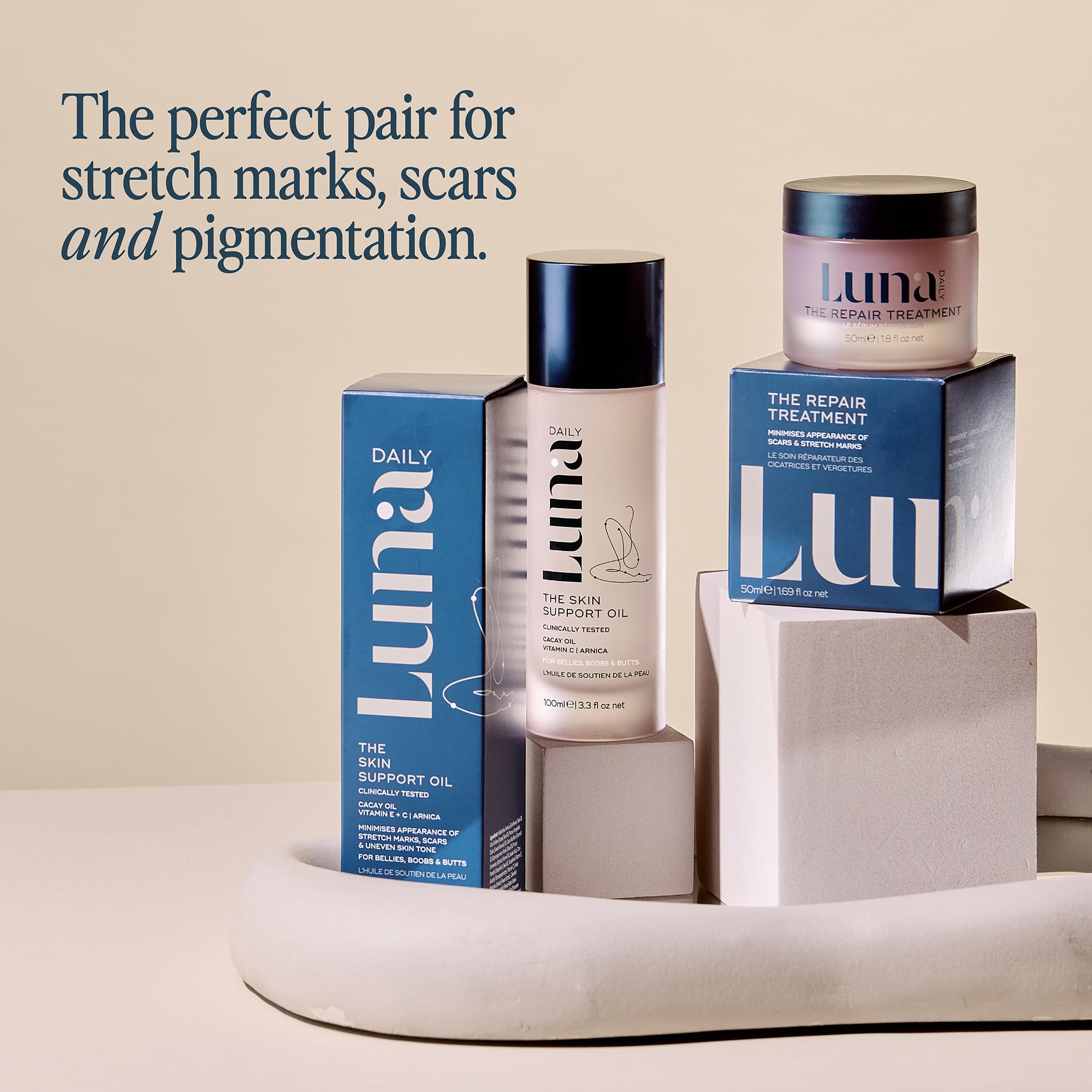 Luna Daily Stretch Mark Body Oil | Hydrating Treatment for Scars, Discoloration & Uneven Skin Texture | Vitamin C & Coconut Oil Nourish Dry Skin | Clinically Proven, Pregnancy Safe for Women, 300ml