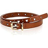 Wojgzon Kids Belt for Girls Boys - Skinny PU Leather Belt Heart Hole Pin Buckle Youth Toddler Belts for Uniform Casual