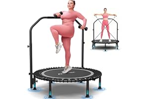 ANCHEER 40"/48" Foldable Rebounder Trampoline for Adults/Kids with Resistance Bands and Bungees, Indoor & Outdoor Mini Trampoline with Bar and Safety Padding - Max Load 450lbs/550lbs