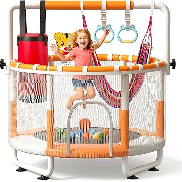 Trampolin exterior recreativos grand con red de seguridad y calera, mejor opción de trampolín al aire libre para adultos y niños, límite de po elevado