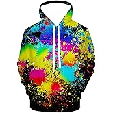 QiErDesign Black Rainbow Paint Pullover Hoodie 3D Novelty Graphic Hooded Sweatshirt Hoodies for Men Women