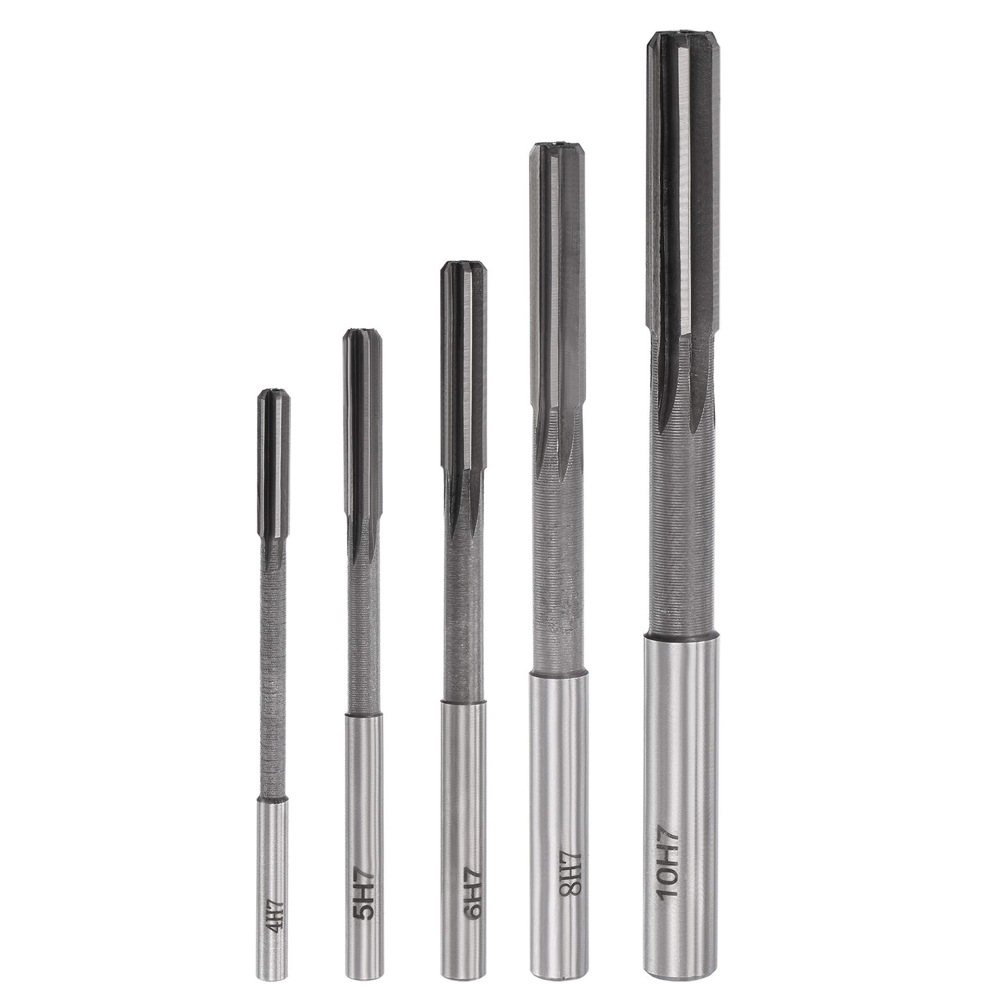 sourcing map Chucking Reamer Set Lathe Machine Reamer Straight Flute Milling Cutter High Speed Steel H7 Tolerance (4mm 5mm 6mm 8mm 10mm) 5pcs