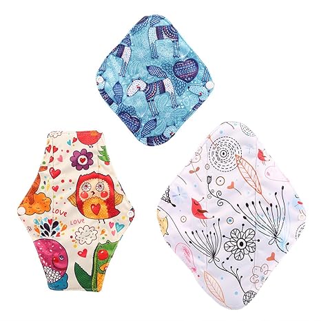 3 Stück Damenbinden waschbar wiederverwendbar in Kohle Bambus-Stoff Reinigungstuch menstruels Schutz S + M + L