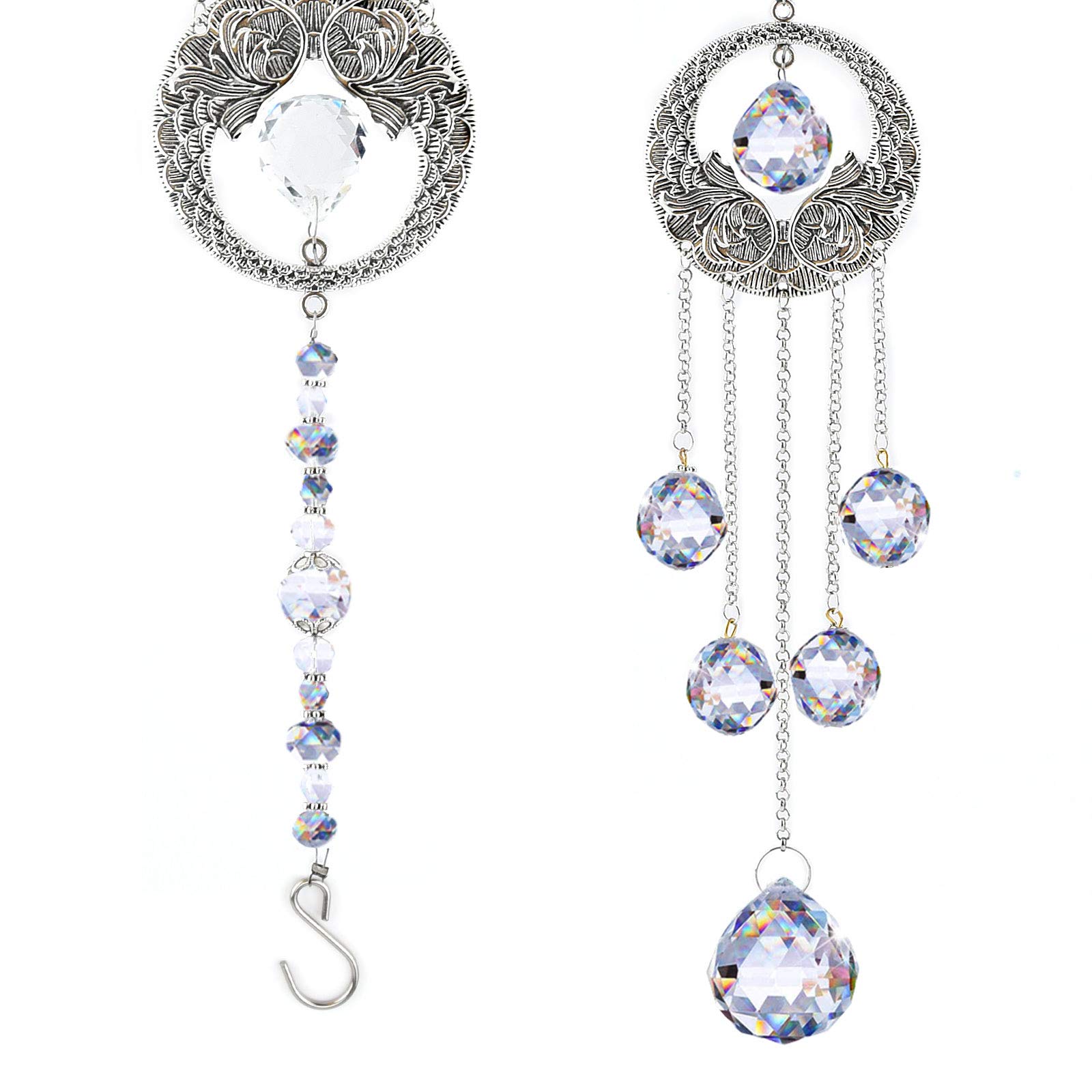 JOELELI Sun Catchers, Crystal Suncatchers Angel Wings Garden Mirror Spinners Outdoor Metal Hanging Indoor Sun Catcher Diamond Windchime for Bathroom Gifts