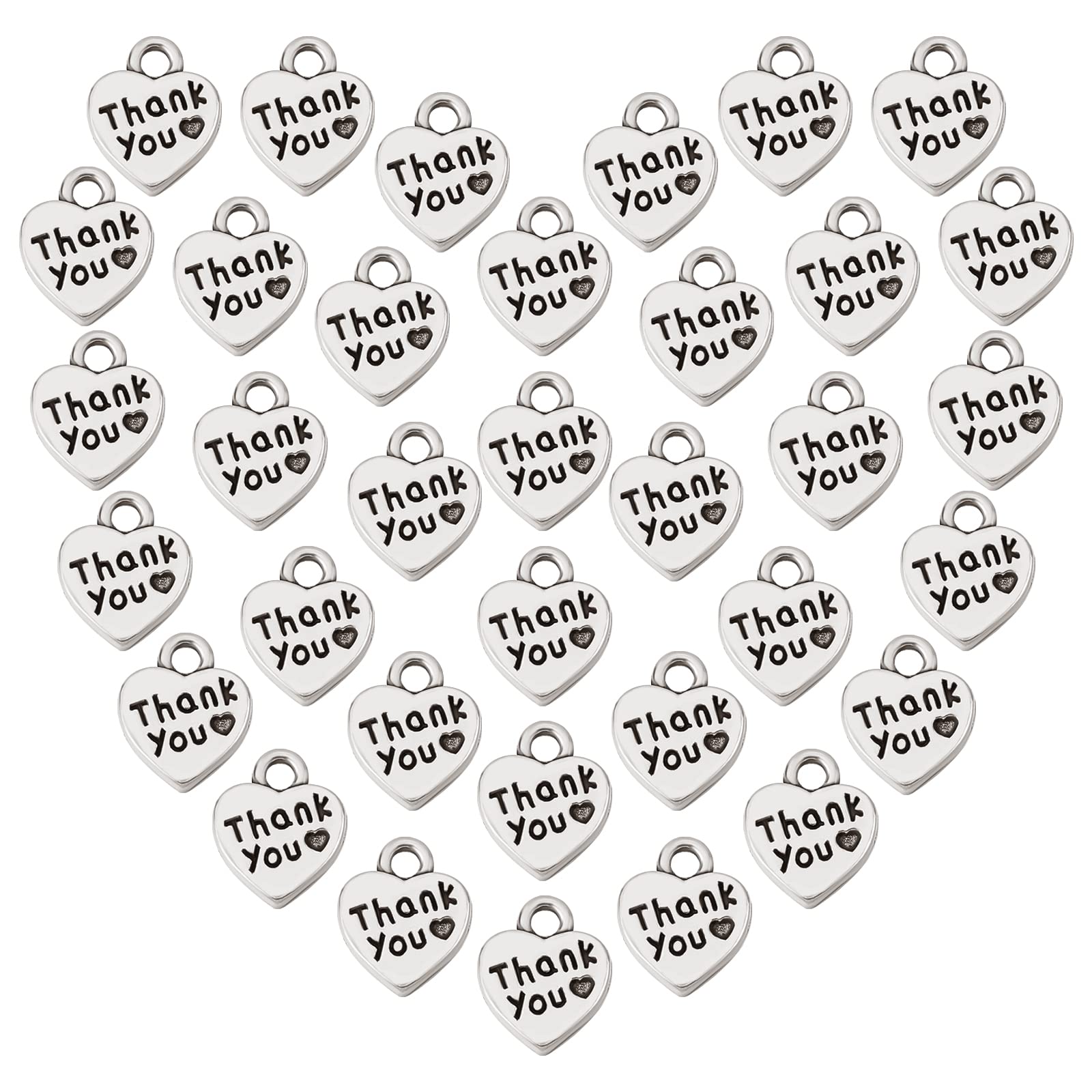 PH PandaHall 20pcs Thank You Heart Charms Antique Silver Love Pendants Sweet Heart Charms with Word for Mothday Day Necklace Bracelet Jewellery DIY Craft Wedding, Hole: 2mm