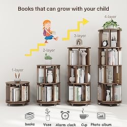 KASLANDI Solid Wood Rotating Bookshelf with Brake