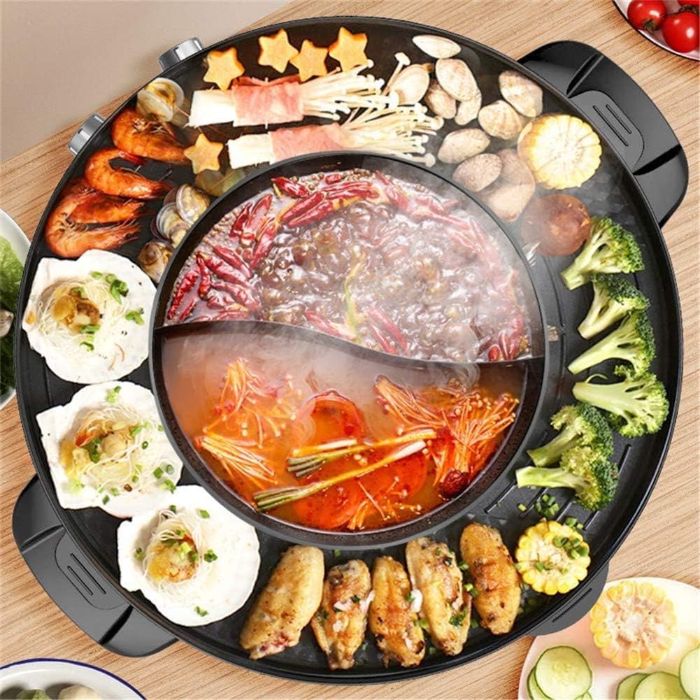 Electric Grill Hot Pot, 2 in 1 Multi-function Smokeless Barbecue Shabu Hot Pot Frying Cook Grill Indoor Korean Barbecue Hot Pot - Easy to clean