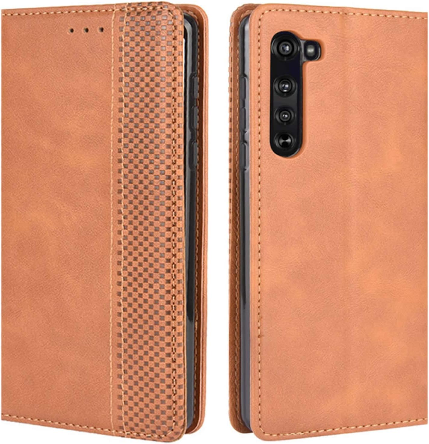 HualuBro Motorola Edge Case, Retro PU Leather Full Body