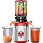 GlowWise Juicer Machines, Cold Press Juicer for Whole Vegetables & Fruits, Slow Masticating Juicer Maker with Wide Feed Chute, High Juice Yield, Quiet Motor, Easy to Clean, Orange Extractor, Red