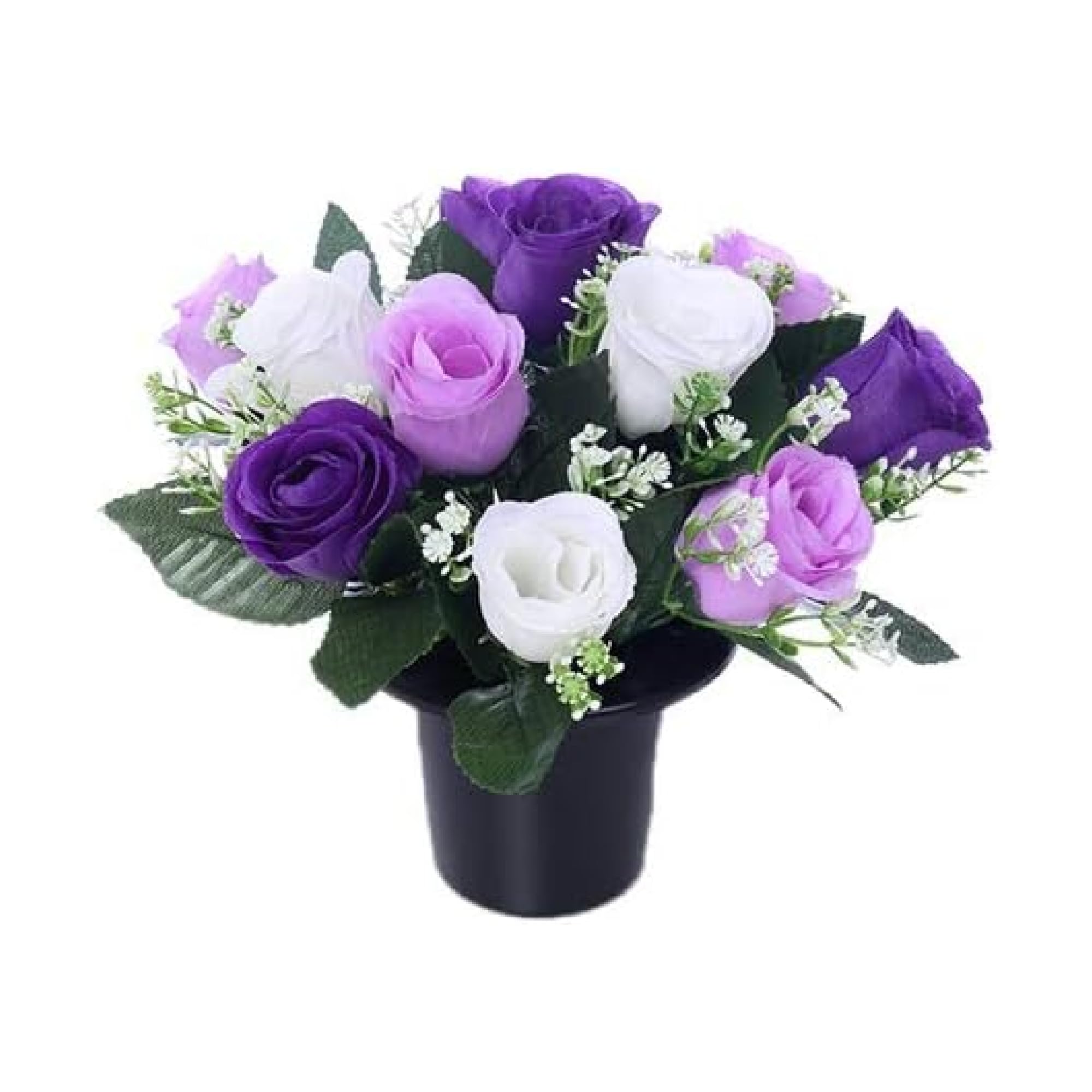 FSUK Artificial Flowers For Graves | 12 Head Lilac & White Roses With Gyp| Ideal For Cemetery, Memorial or Christmas Decorations | New & Improved Design & Quality