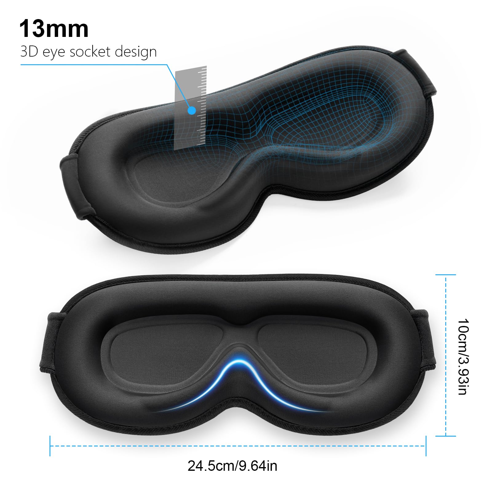 Gritin 100% Blackout Sleep Eye Mask for Women Men, Zero Pressure Sleeping Mask - Ergonomic Design 3D Cutout Eye Movement and Eyelash Friendly Night Blindfold, Ultra Soft Comfortable for Sleeping