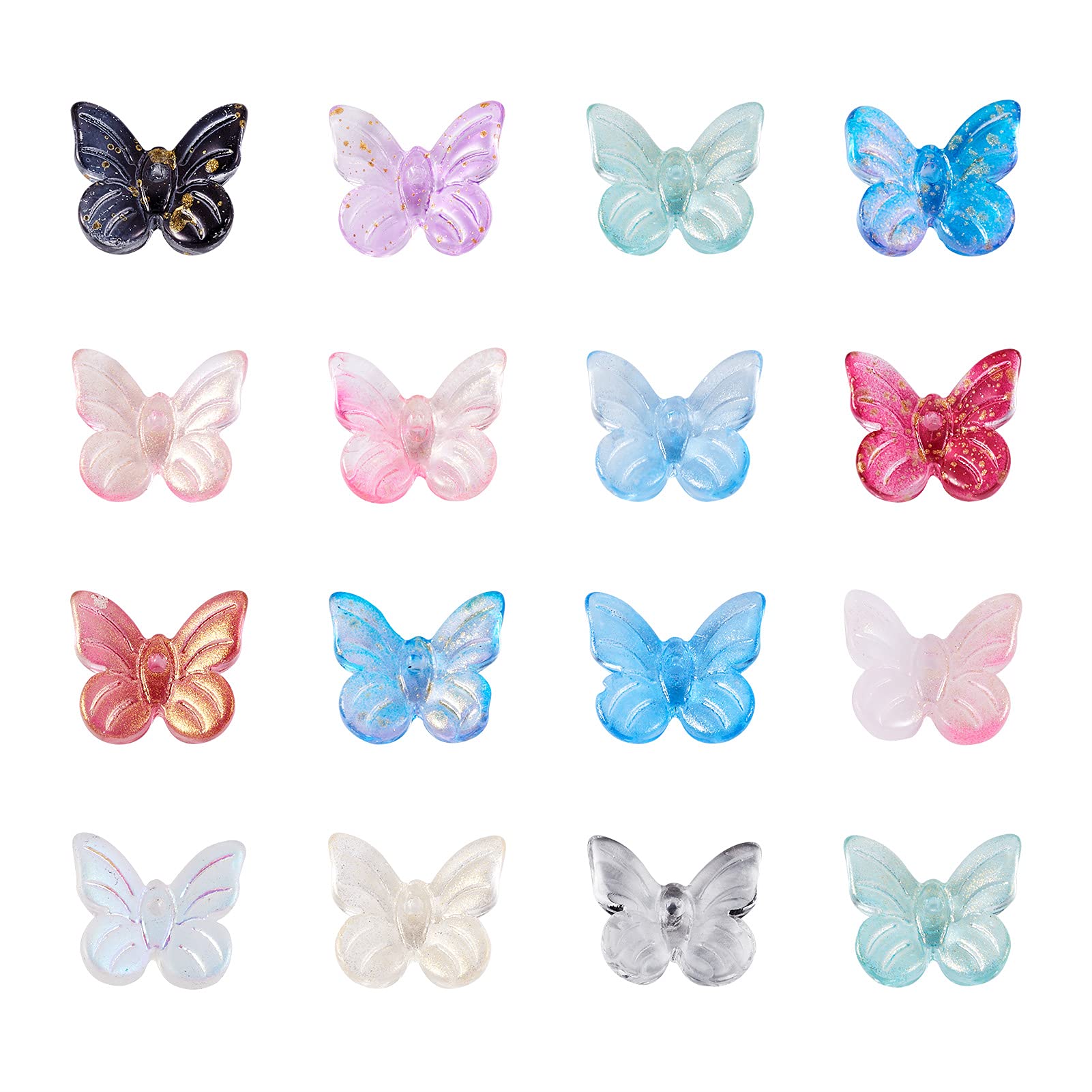 Beadthoven 100pcs Butterfly Transparent Glass Beads Assorted Clear Loose Pony Glitter Beads Charms for Necklaces Bracelets Earrings Jewelry Making Hole: 0.8mm