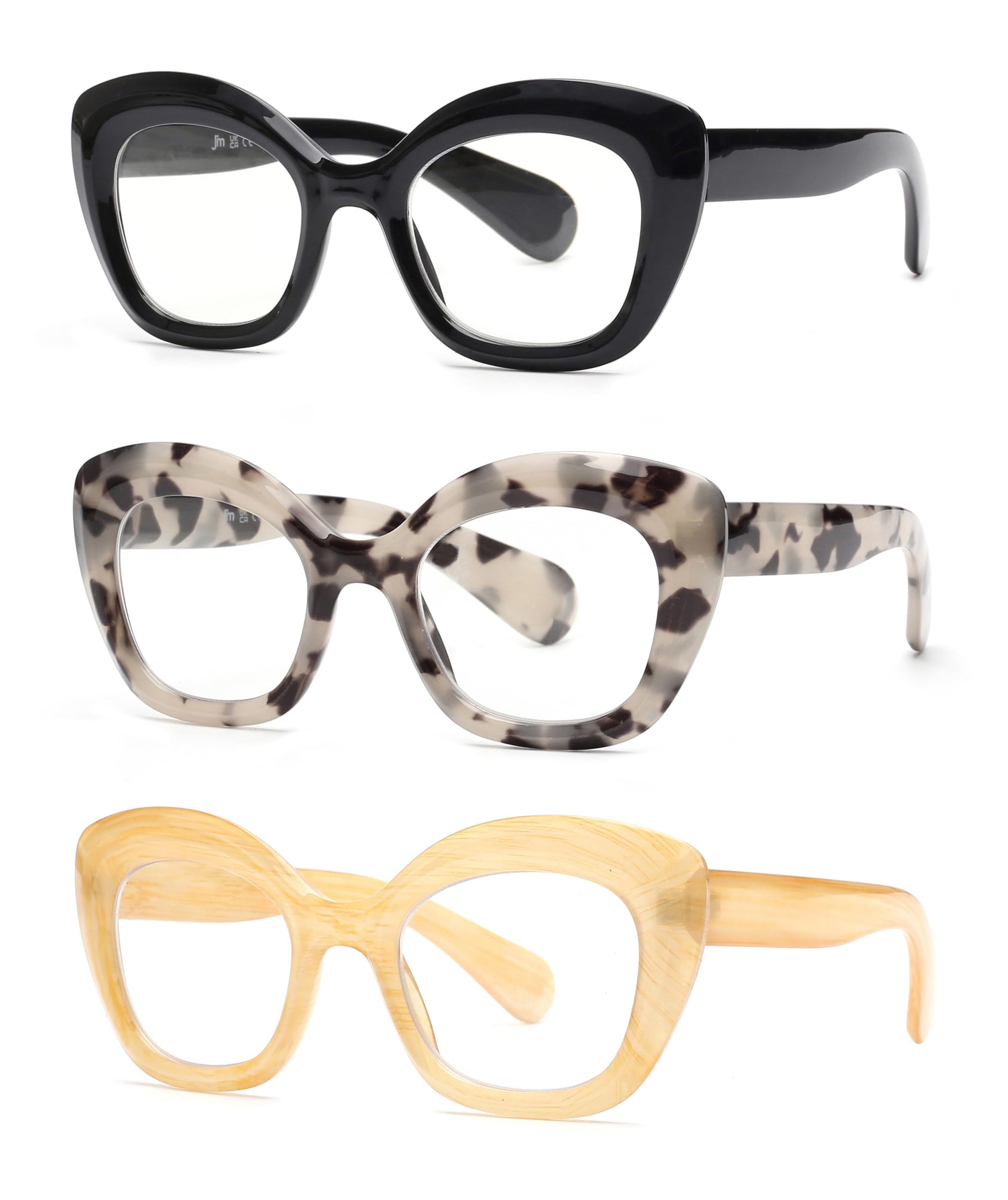 JM 3 Pack Cateye Reading Glasses, Blue Light Blocking Computer Reader for women men +2.0