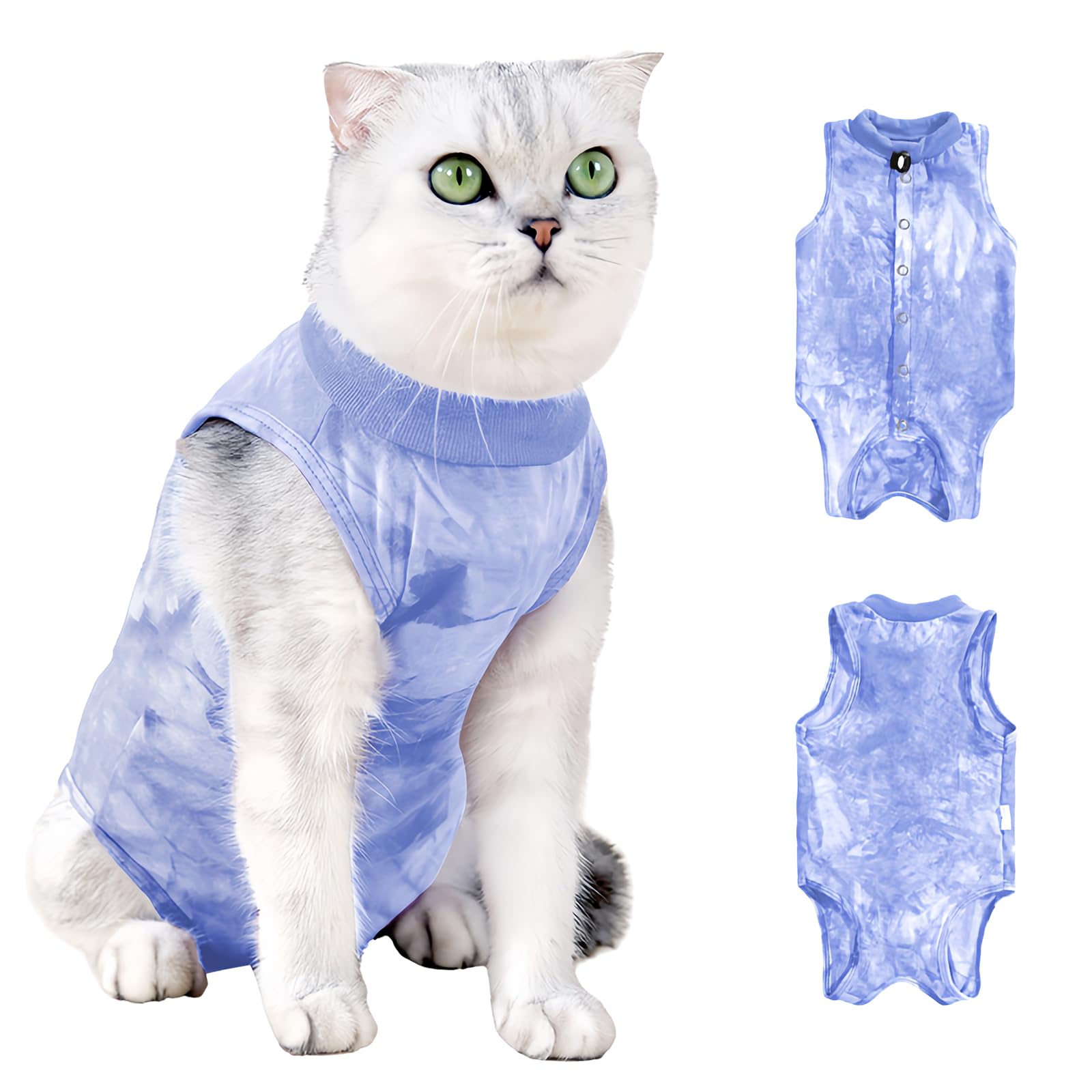 Cat Recovery Suit Post Surgery, Cat Vest Bodysuit Clothes, Kitten Onesie Medical Suit After Spaying, Pet Surgical Spay Shirt E-Collar Alternative for Cats Abdominal Wounds or Skin Diseases (Blue, M)
