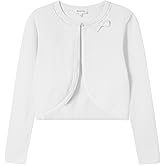 Girls' Cropped Long Sleeve Knitted Bolero Cardigan with Bowknot Button Closure - Kids' Shrug Sweater Jacket Outwear