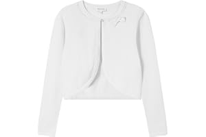 TRENDSTITCH Girls' Cropped Long Sleeve Knitted Bolero Cardigan with Bowknot Button Closure - Kids' Shrug Sweater Jacket Outwear