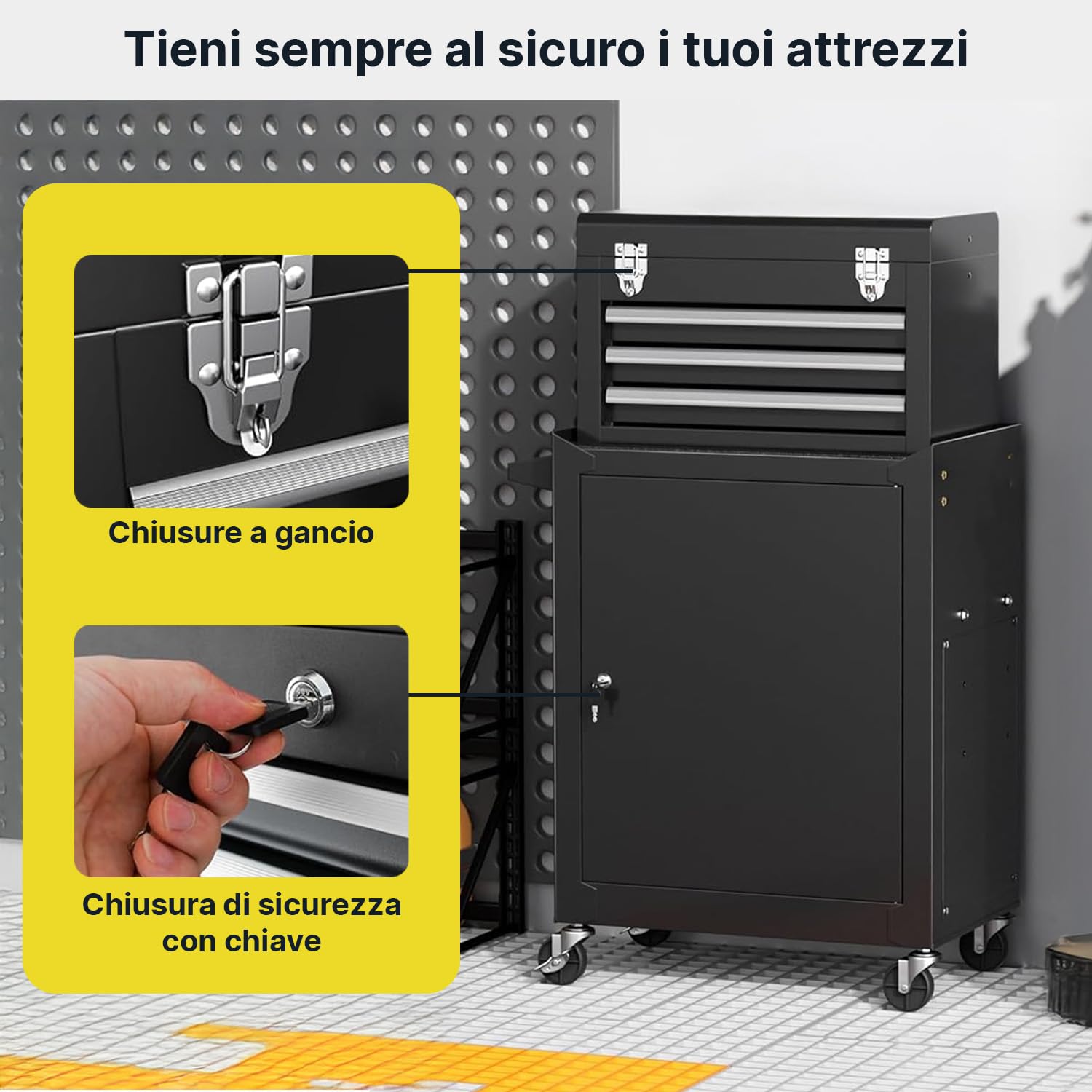 Daimann CT01 Wagen Werkstatt Werkzeugkoffer Kommode Werkzeug mit Rollen, Schwarz 8