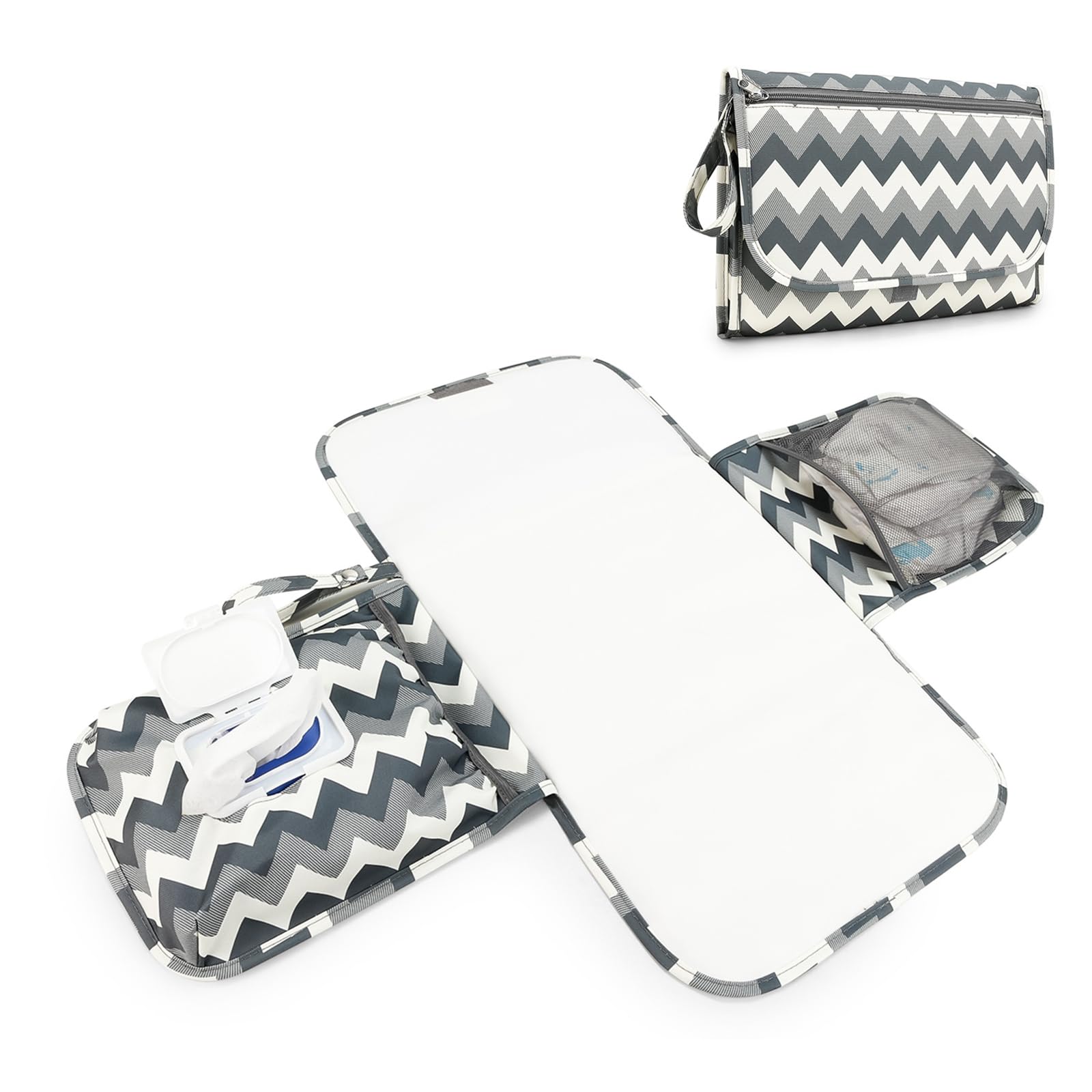 XIANTIAN Portable Nappy Changing Mat,Foldable Travel Changing Mats with Storage Pockets for Toddlers Infants & Newborns Home Outside (Wave)