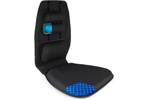 FOMI Gel Seat Cushion and Adjustable Back Support | Lumbar Pillow Flexible Placement for Upper Lower Thoracic, Coccyx, Pressure Sore Pain Relief | for Car, Office Chair, Gaming, Stadium | Posture Aid