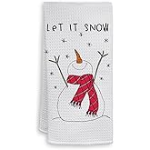 HIWX Christmas Let It Snow Snowman Decorative Kitchen Towels and Dish Towels, Xmas Christmas Snowflakes Snowman Farmhouse Hand Towels Tea Towel for Bathroom Kitchen Decor 16×24 Inches (White)